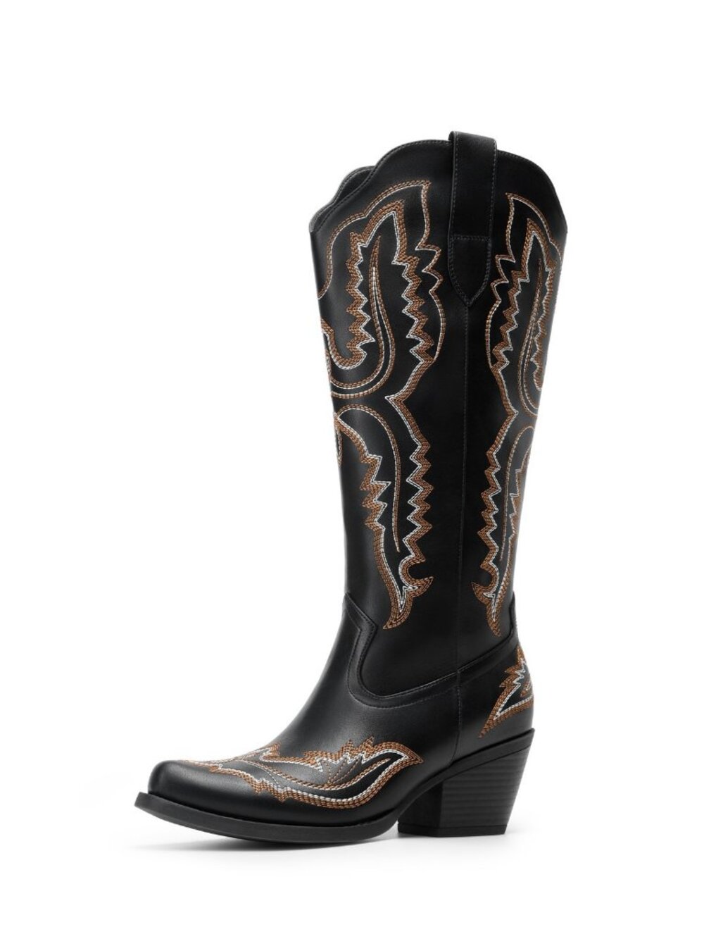 Women Western Cowboy Boots Knee High Embroidered Square Toe Side Zipper Vintage